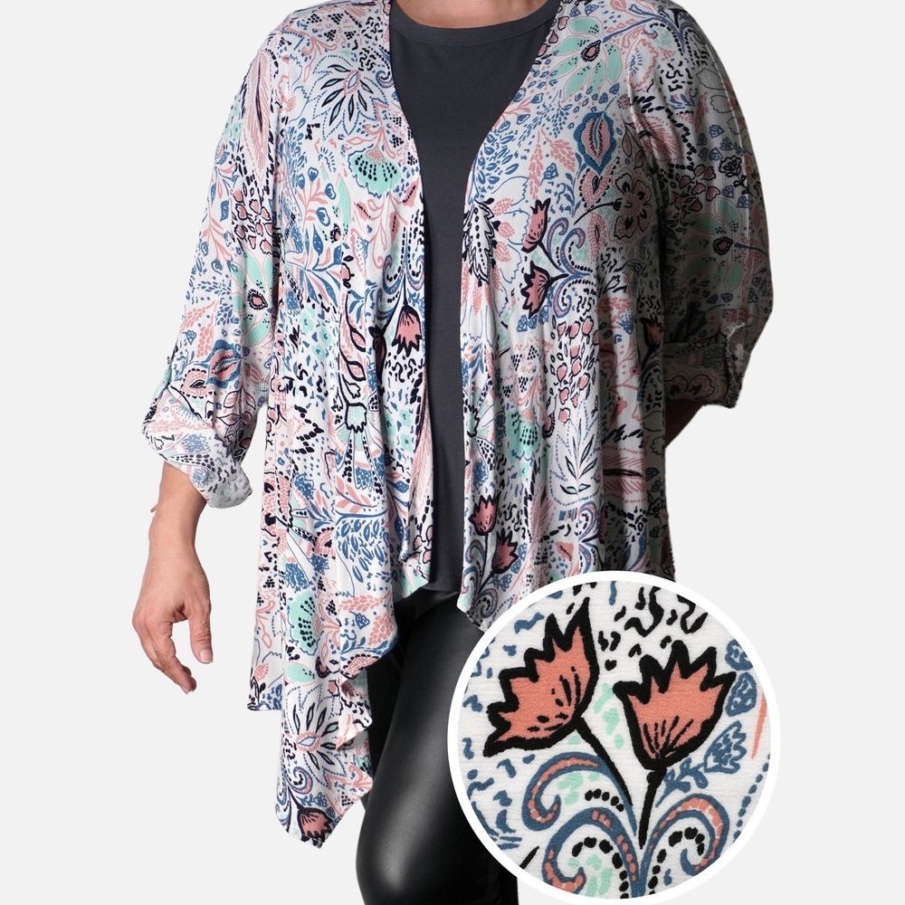 Torrid 100% Rayon Floral Paisley 2X 18 20 Mint Coral Kimono Cardigan